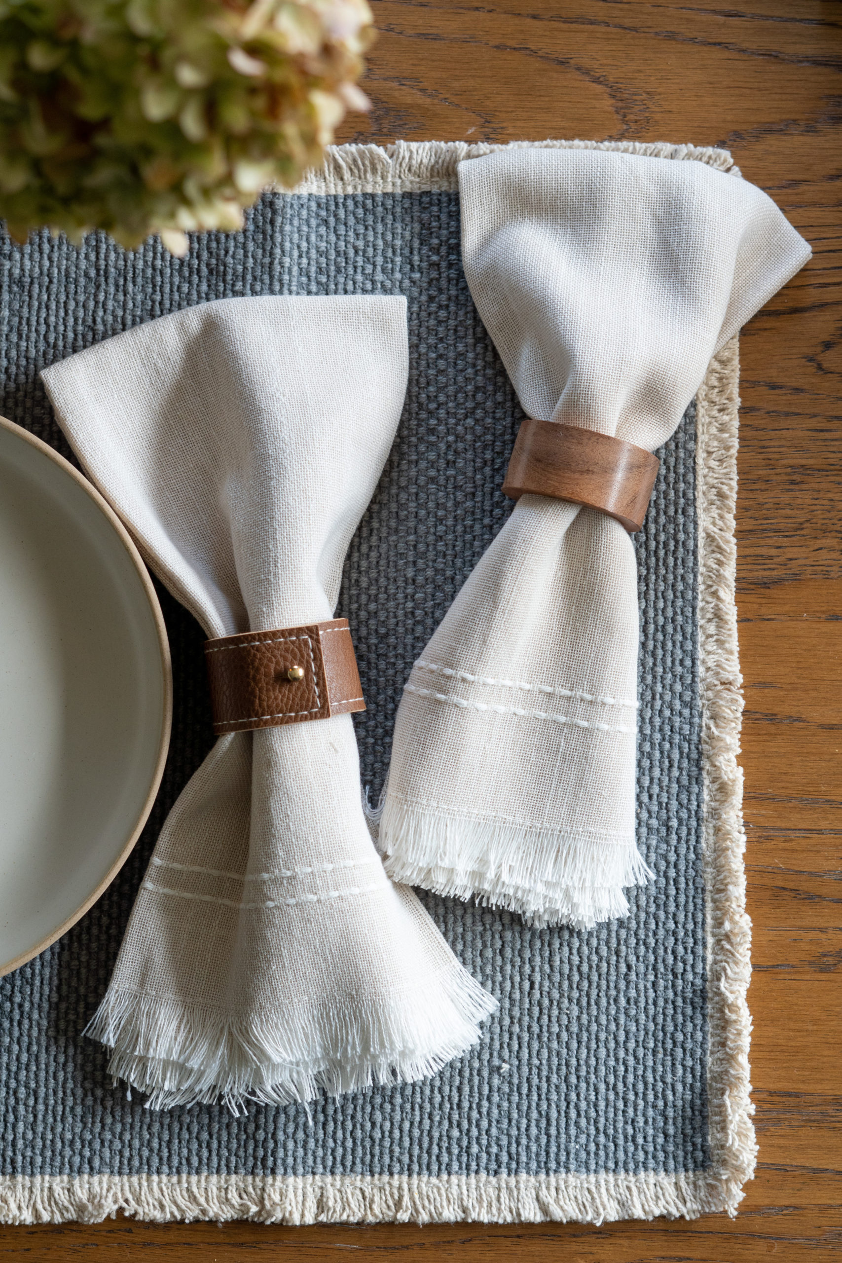napkin rings with fringe napkin from Walmart. Fall Home Decor styled by Mrsjessicadarling
